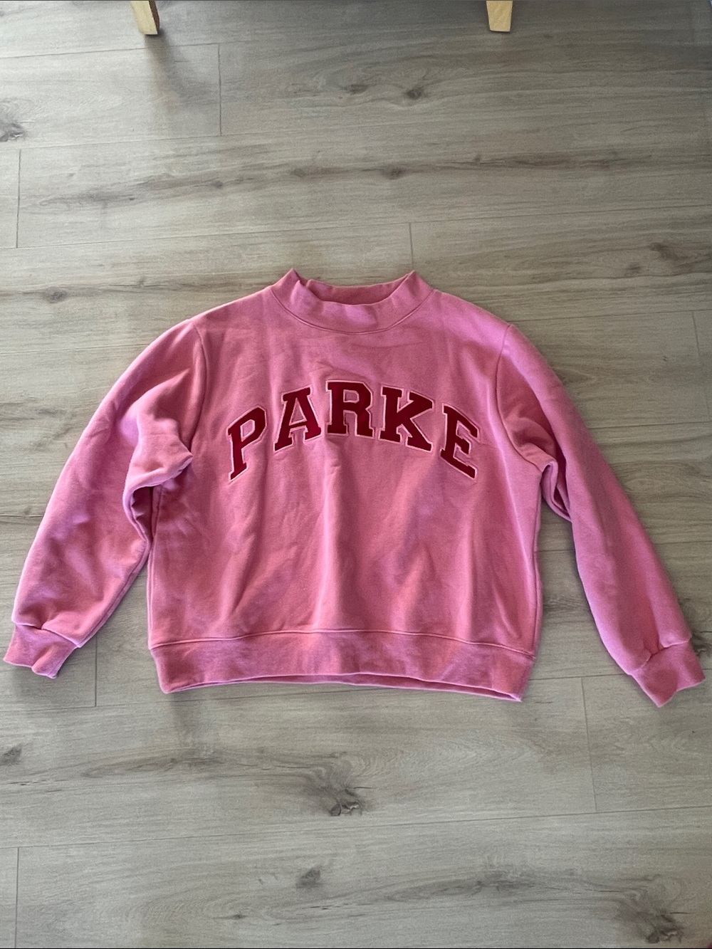 Parke Pink Crewneck Sweatshirt with Red Lettering